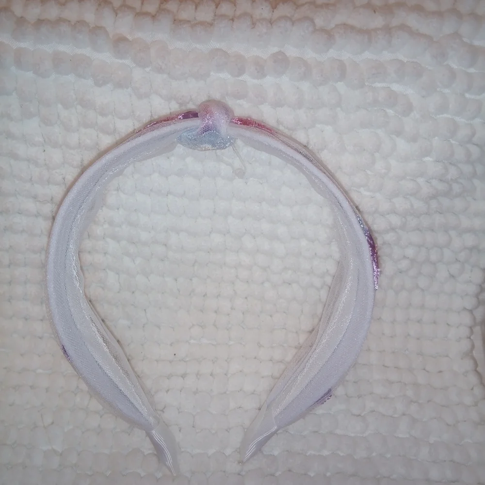 Boutique White Floral Embroidered Wide Headband | Knotted Tulle Over Flowers